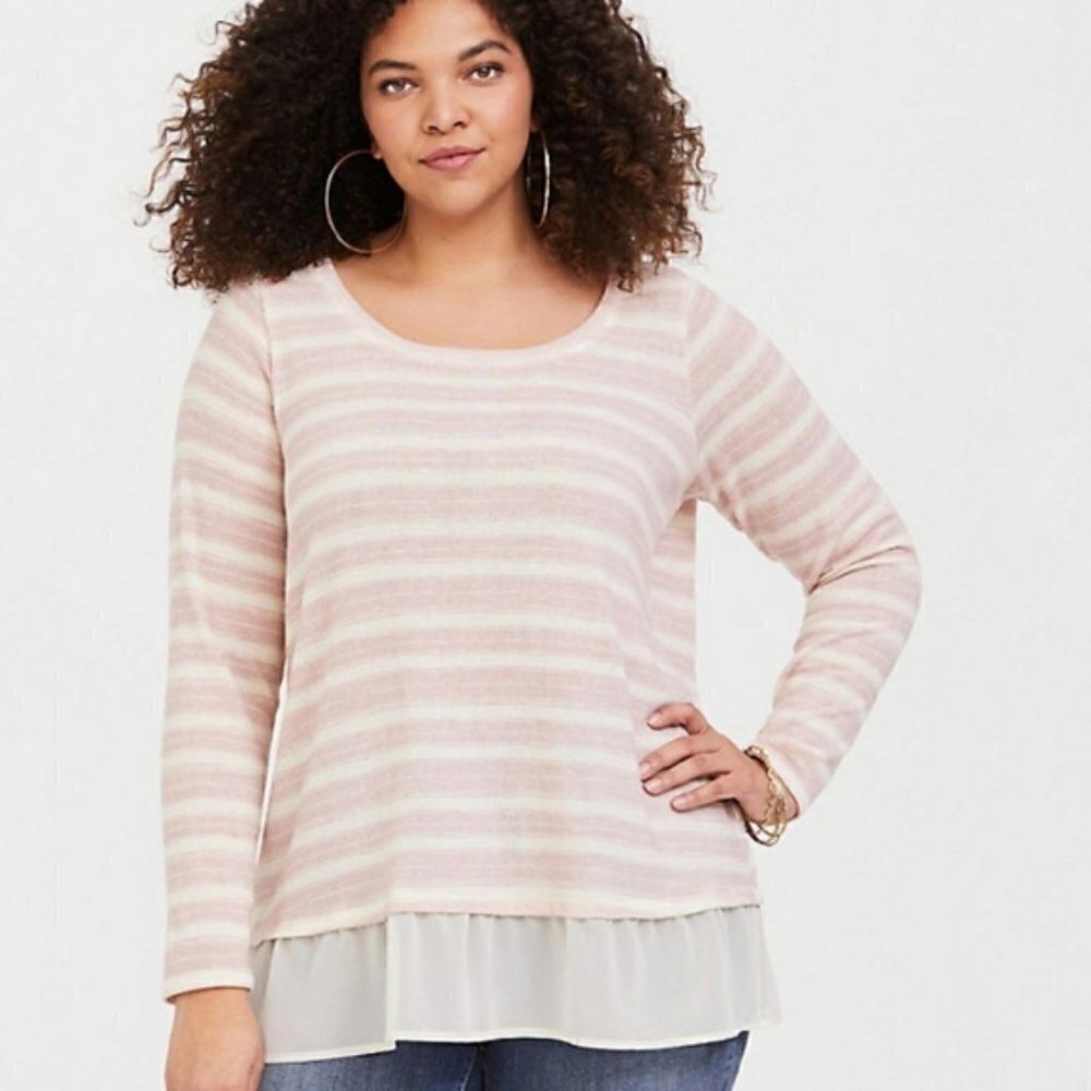 Torrid Blush Pink and Ivory Stripe Lace Sweater 0X